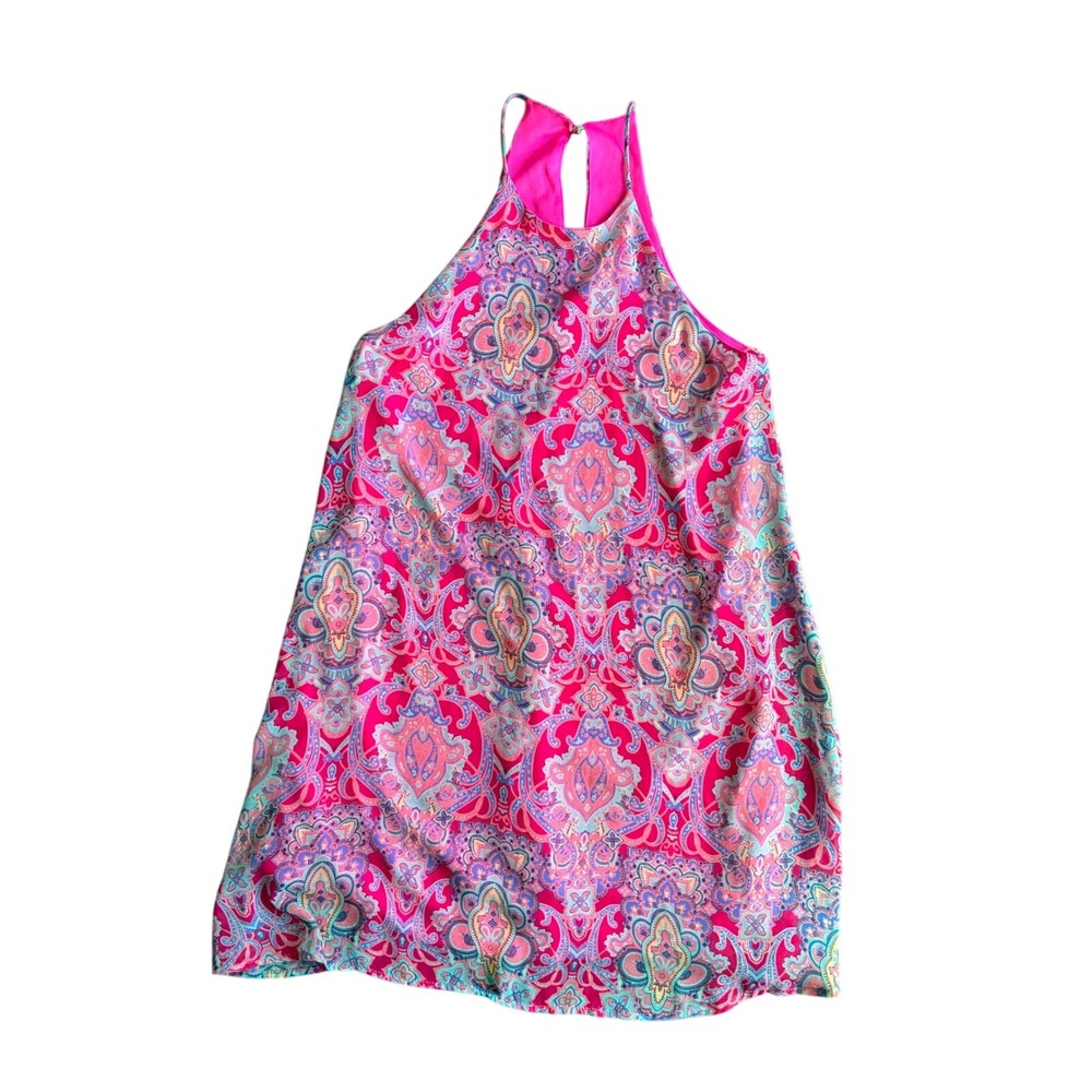 Everly Pink Paisley Halter Mini Dress Keyhole Back Small